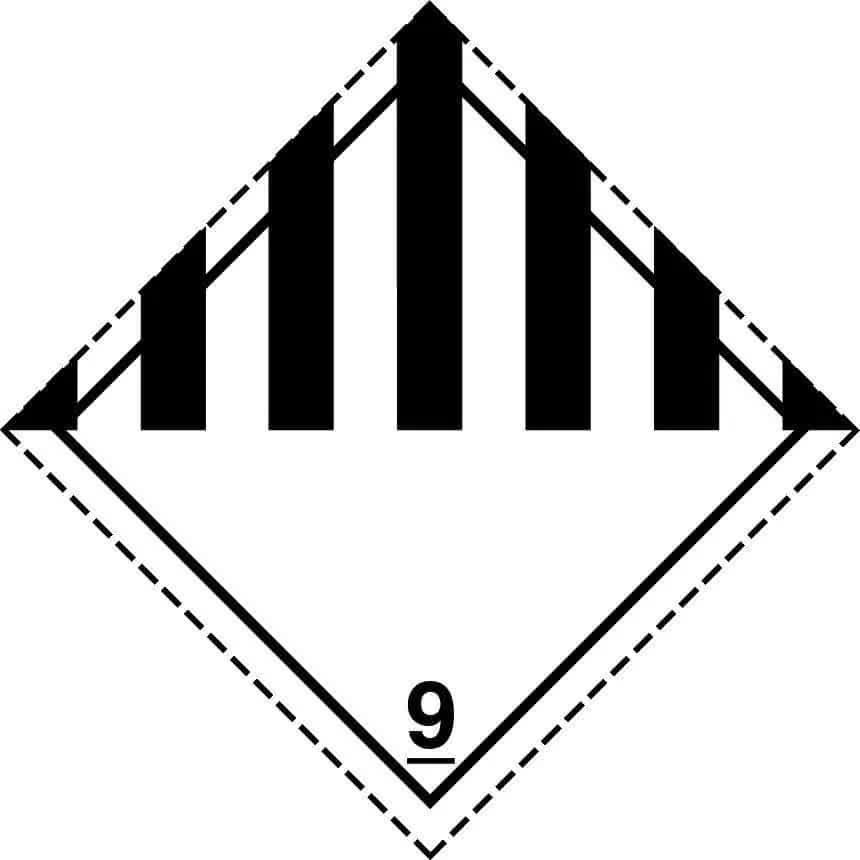 Etiqueta adhesiva Placa-Etiqueta materias y objetos peligrosos diversos, incluidas materias peligrosas para el medio ambiente modelo 9 ADR/RID/IMDG para señalización de unidades de transporte y vehículos ADR, varios tamaños 250 y 300 mm.