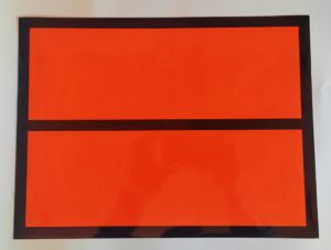 Hoja autoadhesiva panel naranja 300 x 400 mm con raya y sin numeración ADR/RID/IMDG